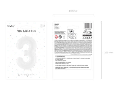 Balon foliowy Cyfra ”3”, 86 cm, biały Balony cyfry wimpreze.pl 2