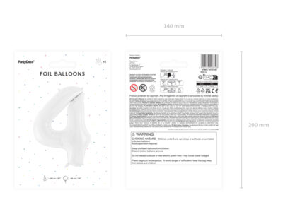 Balon foliowy Cyfra ”4”, 86 cm, biały Balony cyfry wimpreze.pl 2