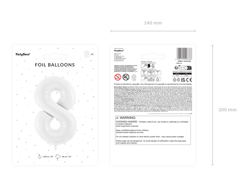 Balon foliowy Cyfra ”8”, 86 cm, biały Balony cyfry wimpreze.pl 3