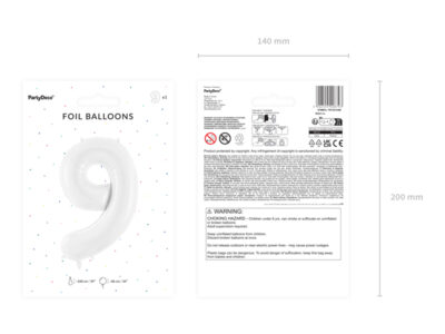 Balon foliowy Cyfra ”9”, 86 cm, biały Balony cyfry wimpreze.pl 2