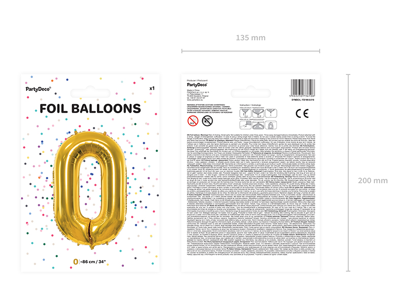 Balon foliowy Cyfra ”0”, 86cm, złoty Balony cyfry wimpreze.pl 3