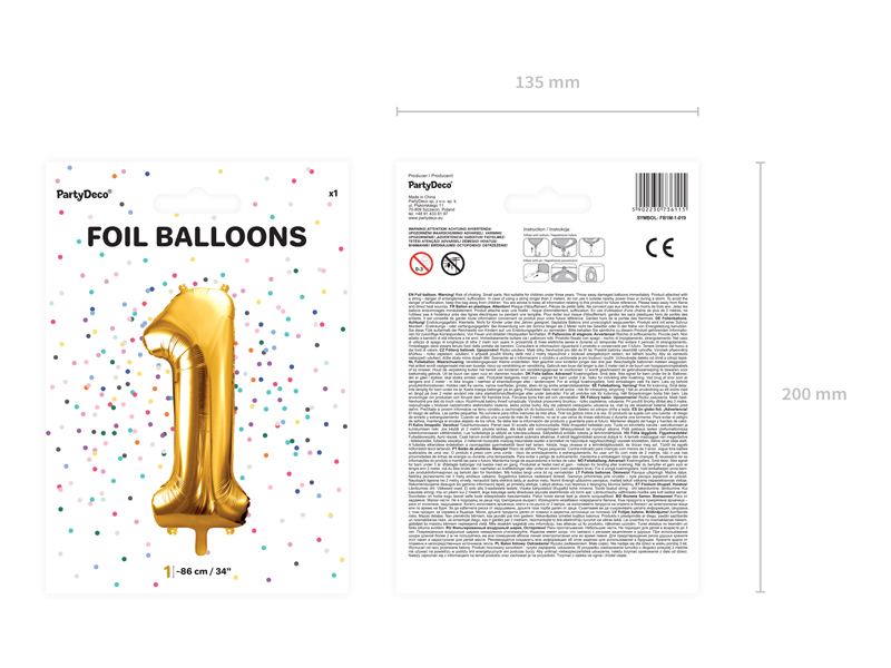 Balon foliowy Cyfra ”1”, 86cm, złoty Balony cyfry wimpreze.pl 6