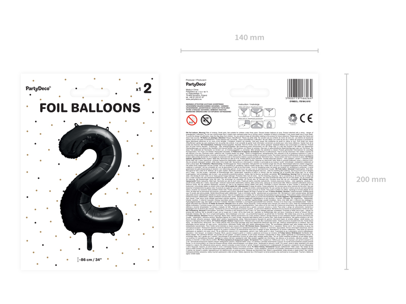 Balon foliowy Cyfra ”2”, 86cm, czarny Balony cyfry wimpreze.pl 5