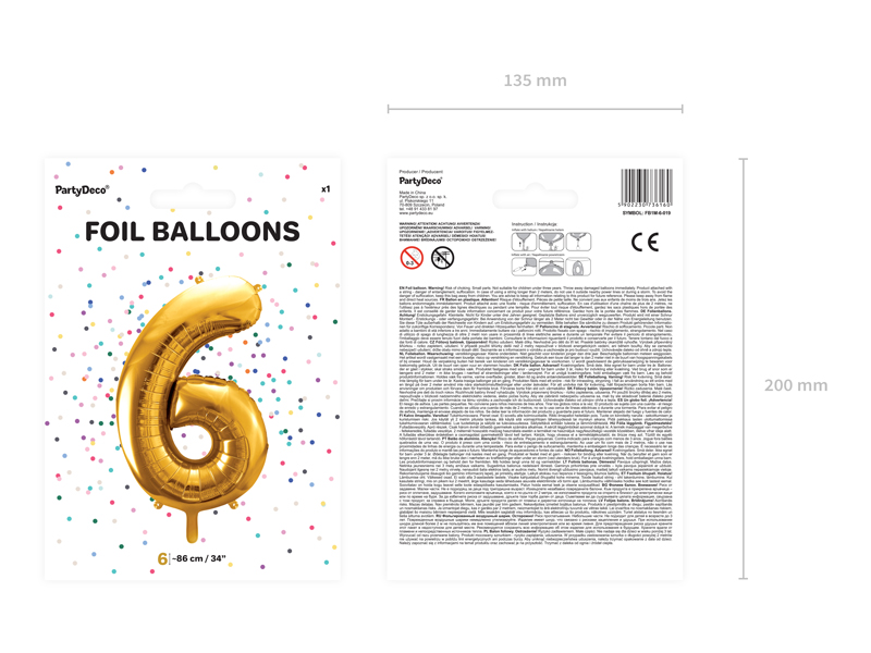 Balon foliowy Cyfra ”6”, 86cm, złoty Balony cyfry wimpreze.pl 4