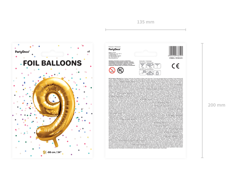 Balon foliowy Cyfra ”9”, 86cm, złoty Balony cyfry wimpreze.pl 4