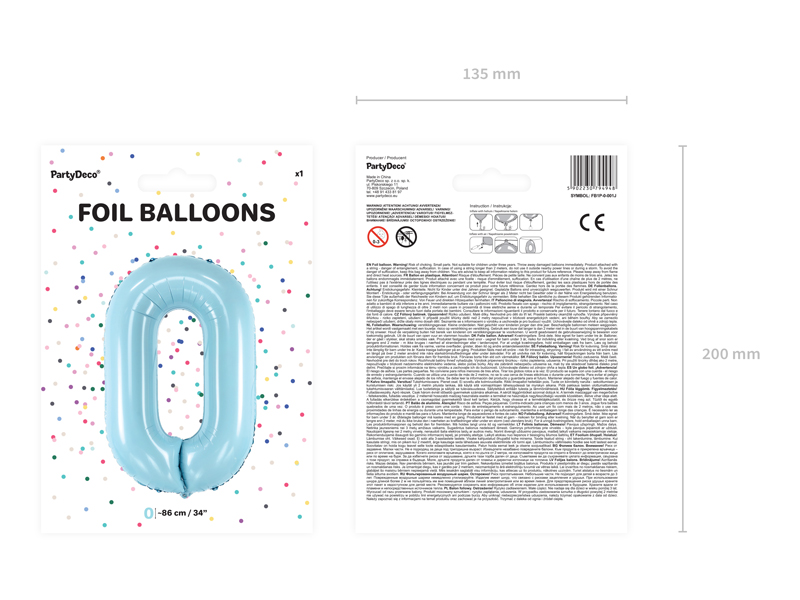 Balon foliowy Cyfra ”0”, 86cm, jasny niebieski Balony cyfry wimpreze.pl 4