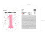 Balon foliowy Cyfra ”1”, 86cm, różowy Balony cyfry wimpreze.pl 7