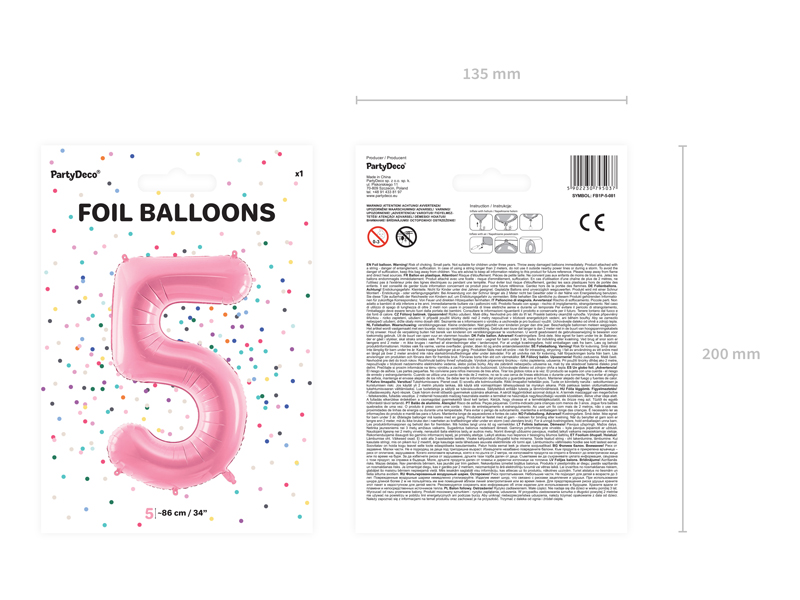 Balon foliowy Cyfra ”5”, 86cm, różowy Balony cyfry wimpreze.pl 4