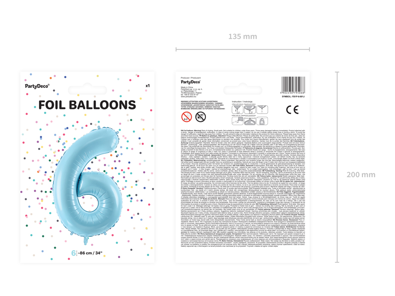 Balon foliowy Cyfra ”6”, 86cm, jasny niebieski Balony cyfry wimpreze.pl 5