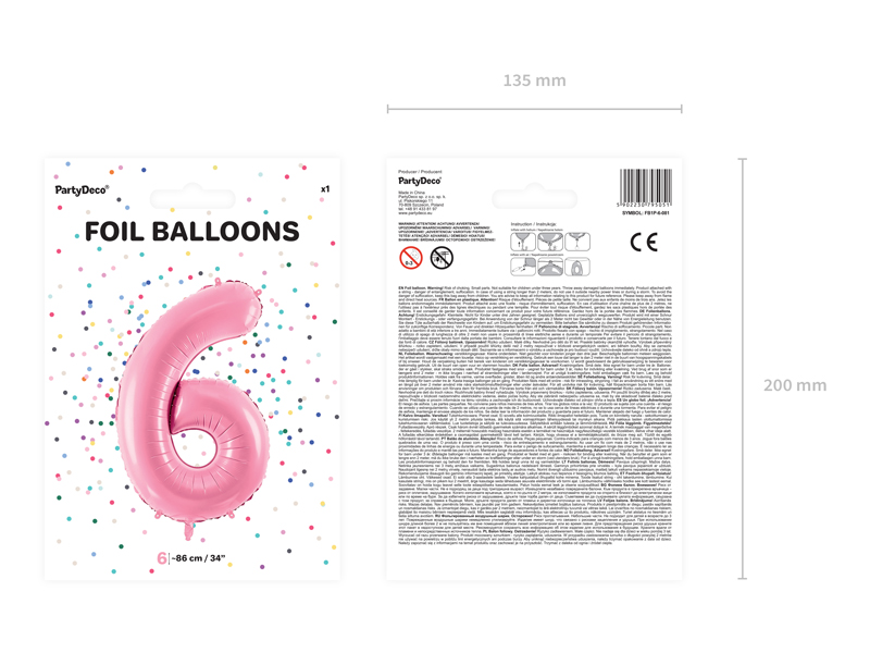Balon foliowy Cyfra ”6”, 86cm, różowy Balony cyfry wimpreze.pl 4