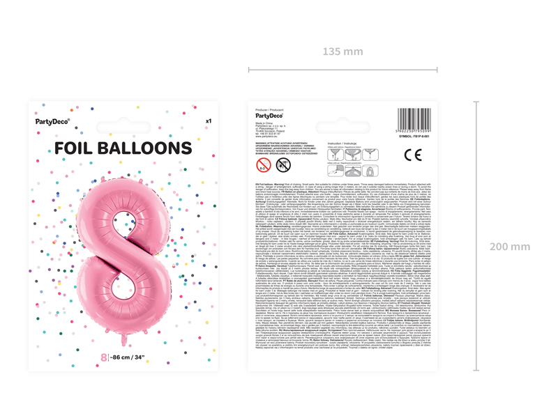 Balon foliowy Cyfra ”8”, 86cm, różowy Balony cyfry wimpreze.pl 4