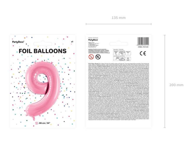 Balon foliowy Cyfra ”9”, 86cm, różowy Balony cyfry wimpreze.pl 4