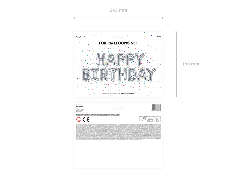 Balon foliowy Happy Birthday, 340x35cm, srebny – na urodziny! Balony i akcesoria wimpreze.pl 4