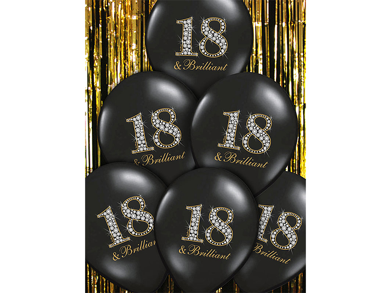 Balony 30cm, 18 & Brilliant, Pastel Black – 6 szt. Balony na 18 urodziny wimpreze.pl 3