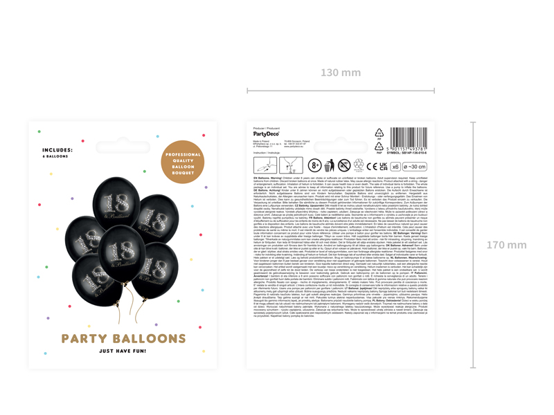 Balony 30cm, 18 & Brilliant, Pastel Black – 6 szt. Balony na 18 urodziny wimpreze.pl 4