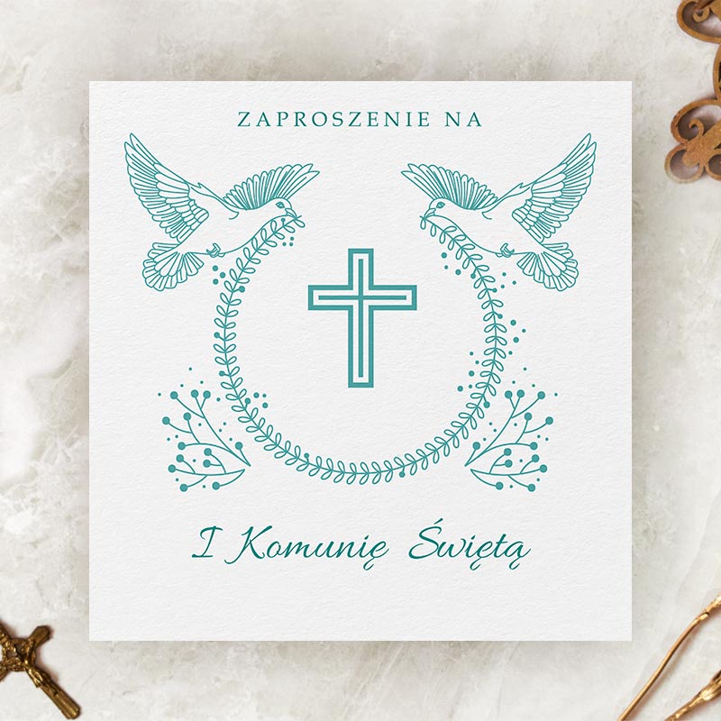 Zaproszenia komunijne na komunie – Kwadratowe z kwiatami wzór 1 – 10szt. Komunia wimpreze.pl 6